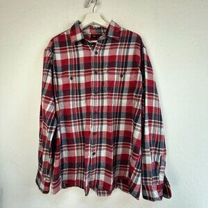 Uniqlo Mens Red Plaid Flannel Shirt Large Long Sleeve Button Up Casual Pockets